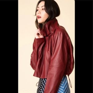 Tibi Lambskin leather  Cropped turtleneck